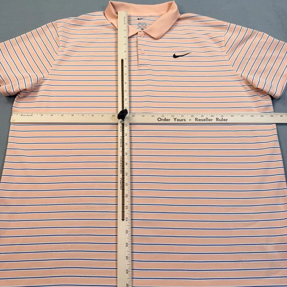 Nike Golf Polo Shirt Mens 2XL Peach Stripe Dri-FIT Stretch Performance Top